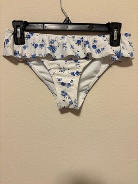 Hollister White Bikini Bottoms with Blue Floral Print
